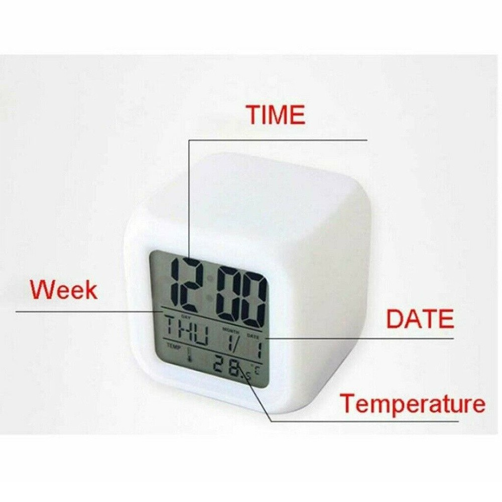 LUCKY Children's Gifts Square Clocks Thermometer LED Display Alarm Clock Portable White Multifunctional Colorful Discoloration Digital