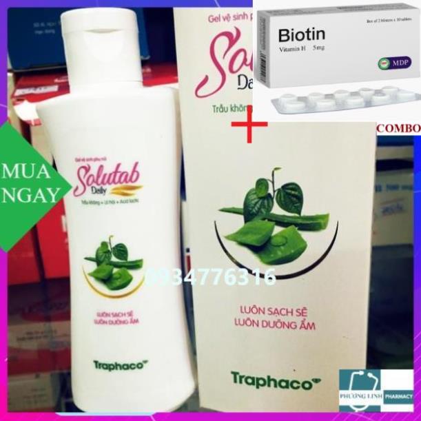 Combo Biotin 5mg+ Gel Vệ Sinh Phụ Nữ Solutab Daily 100ml