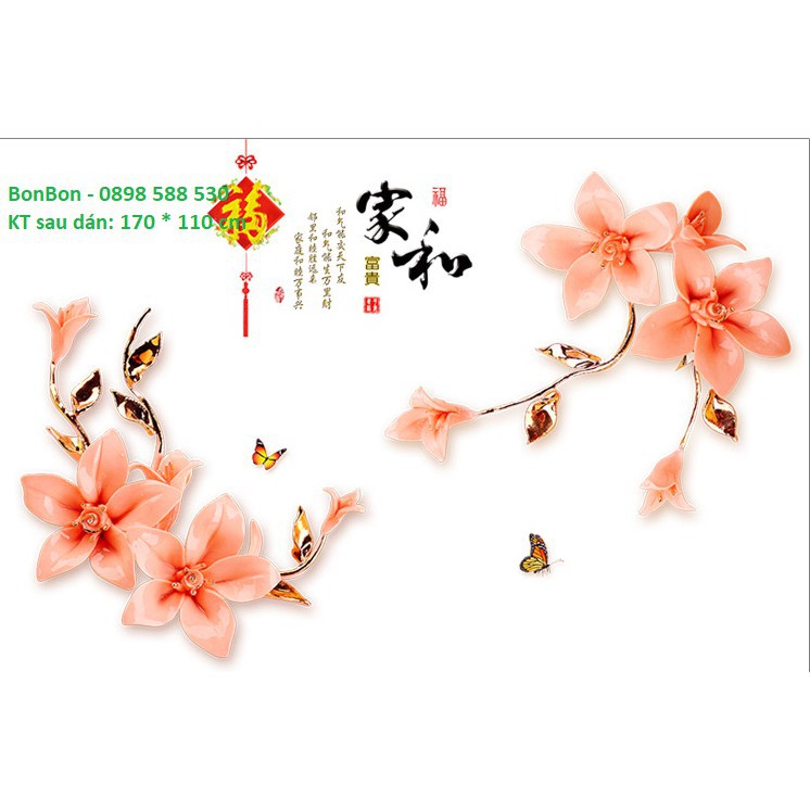 Tranh decal dán tường hoa Ly màu Cam 3D khổ lớn