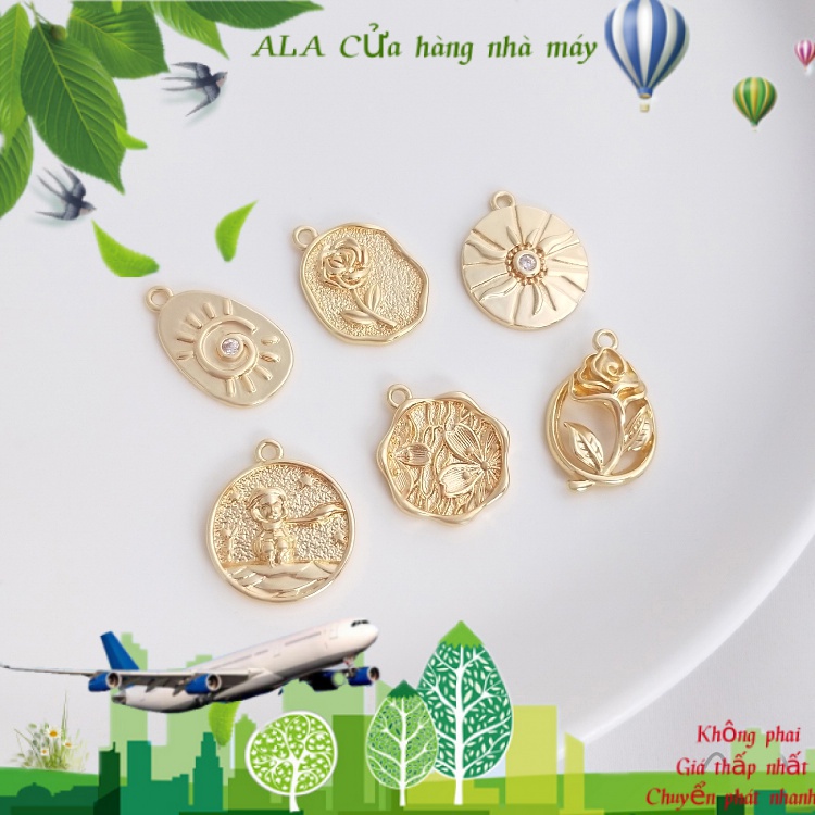 💖Đồ trang sức DIY💖Thẻ Mạ Vàng 14K Hình Hoa Hồng / Hoàng Tử Hoa Anh Đào / Mặt Trời / Hoa Anh Đào Màu S