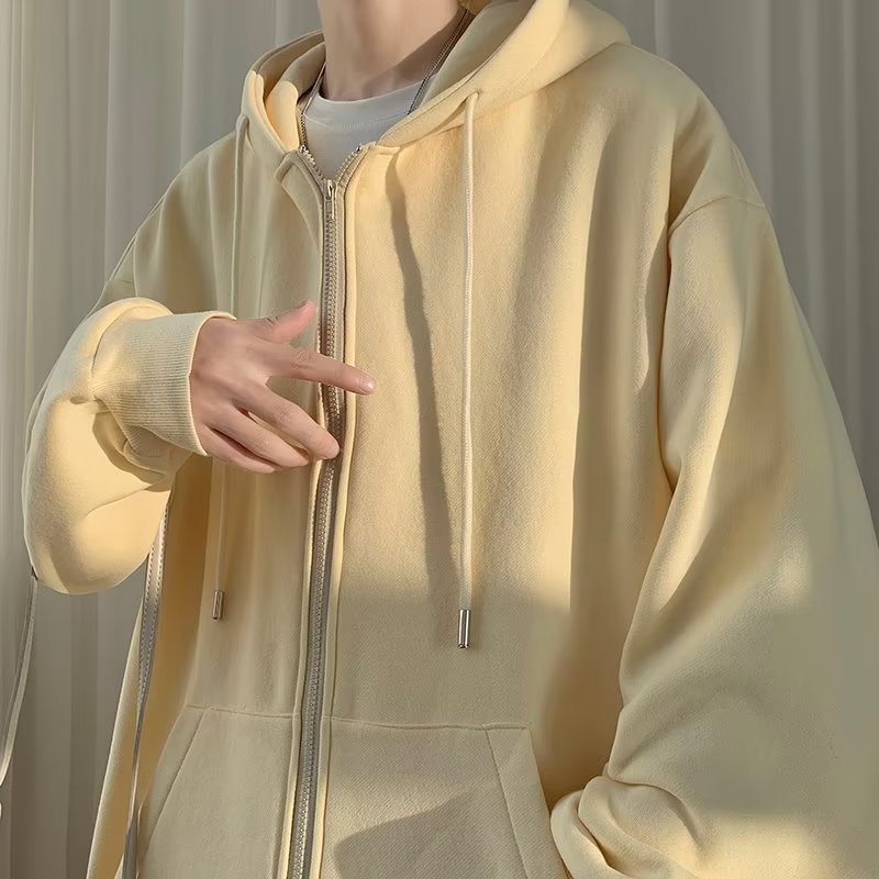 Áo Khoác hoodie Màu Trơn Phối Khóa Kéo Thời Trang Hàn Quốc Cho Nam Và Nữ