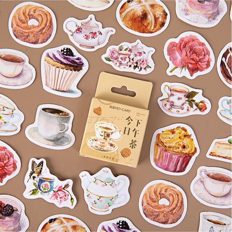Set 45 sticker họa tiết trà chiều DIY dễ thương để trang trí