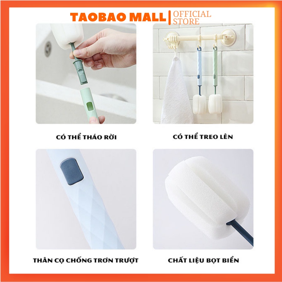 Cọ Rửa Bình Sữa, Cốc, Chén Đa Năng Với Mút Xốp Bọt Biển Siêu Sạch, Có thể Thay Đổi Đầu Mút Siêu Tiết Kiệm Và Tiện Dụng
