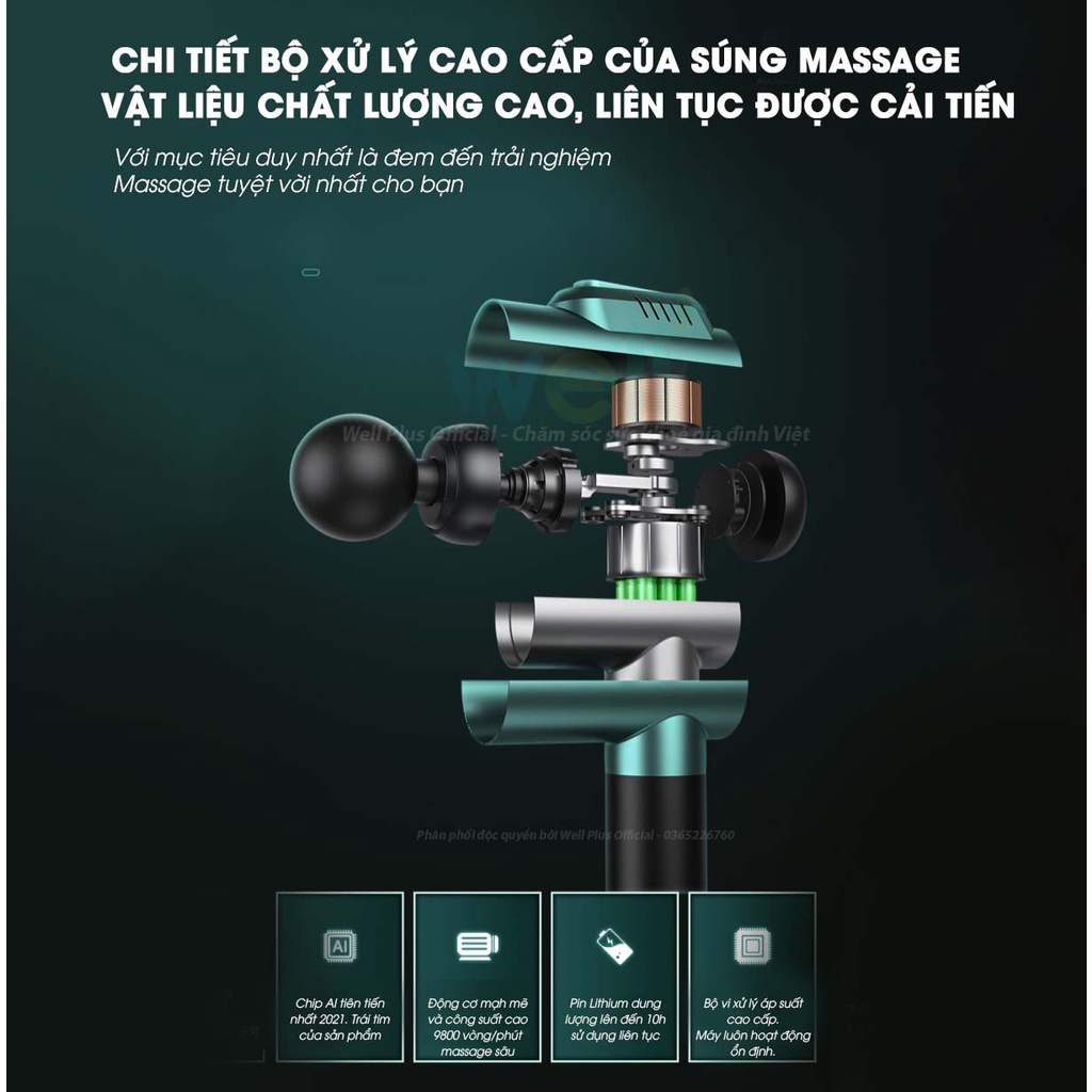 Súng Massage KonKa Cao Cấp Gồm 8 Đầu Mát Xa Trị Liệu Giảm Đau Cơ Hiệu Quả