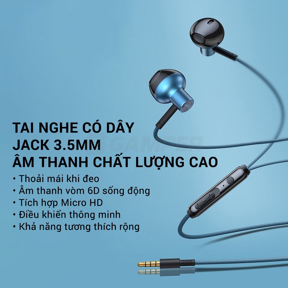 Tai nghe nhét tai Jack 3.5mm Baseus tai nghe có dây & Mic Cho IP Samsung Xiaomi Oppo / Máy Tính Bảng / PC / Laptop