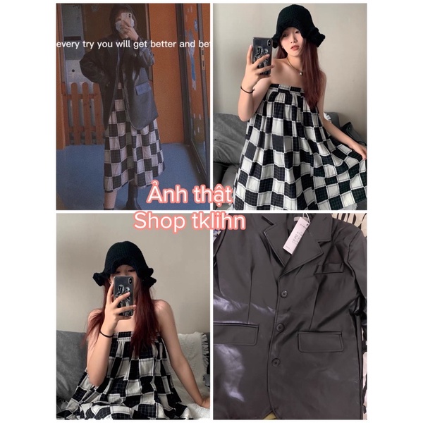 TKLIHN Áo khoác VEST DA ulzzang áo khoác BLAZER da ulzzang phong cách FASHIONITA 2021