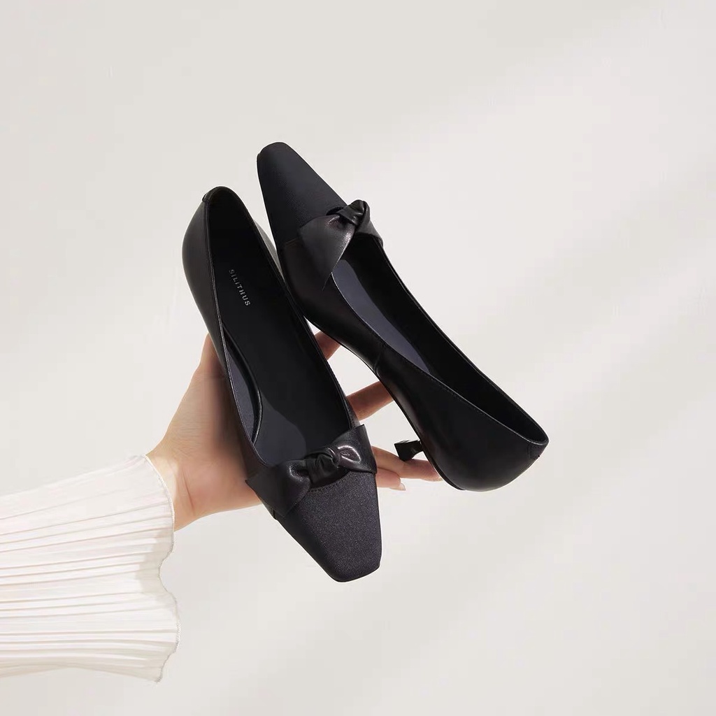 Giày cao gót đế nhọn 3,5 phân búp bê phối nơ xinh xắn