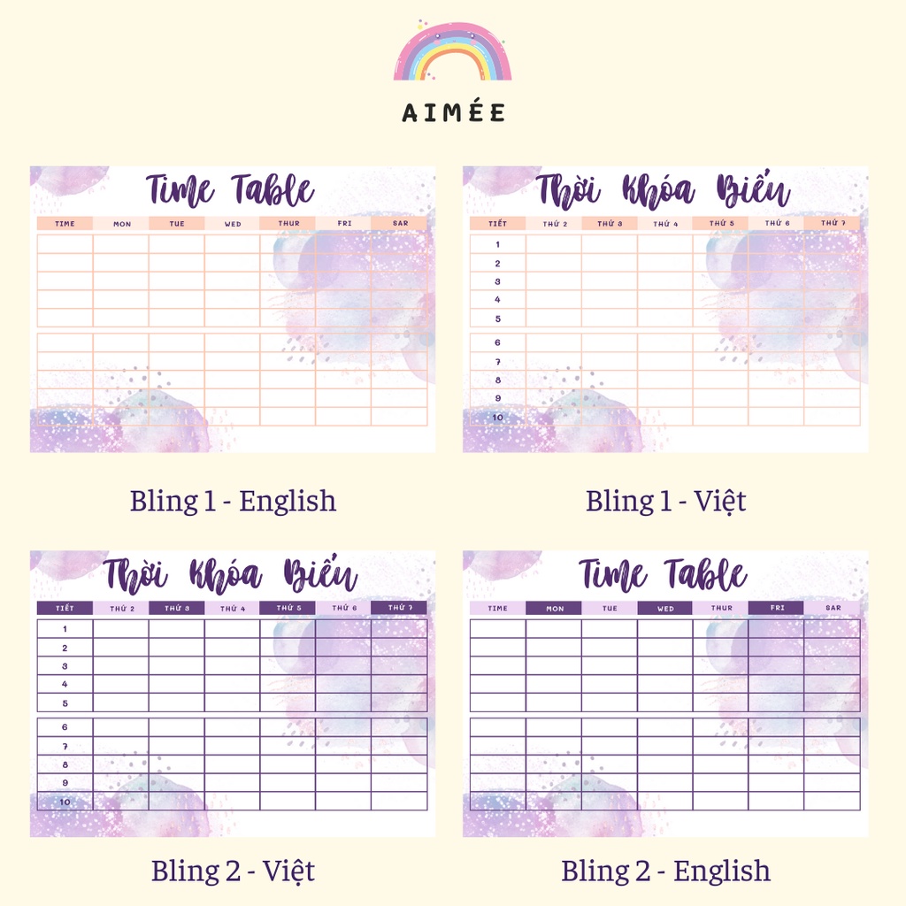 Set combo thời khóa biểu Watercolor & Weather A6 | Aimée