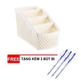 (TẶNG KÈM 3 BÚT) Giỏ Cắm Bút, Đựng Mỹ Phẩm 4 Ngăn Dọc Tiện ích