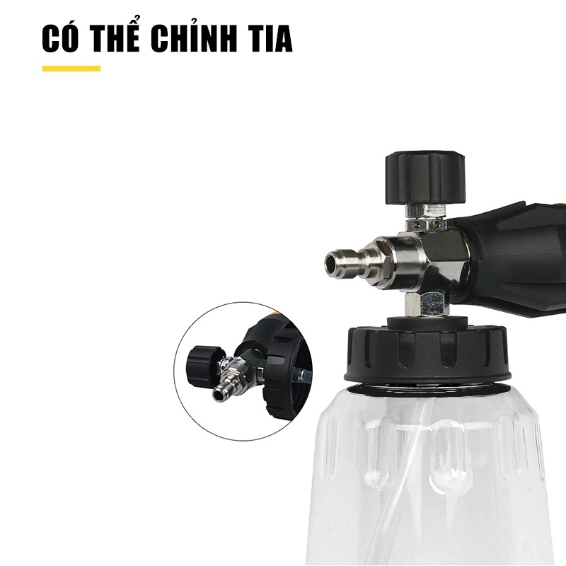 Bình foam tạo bọt tuyết So Easy chuyên nghiệp nhựa PA trong suốt, 1 lít chỉnh tia C0004-47, tặng khớp nối nhanh vòi phun