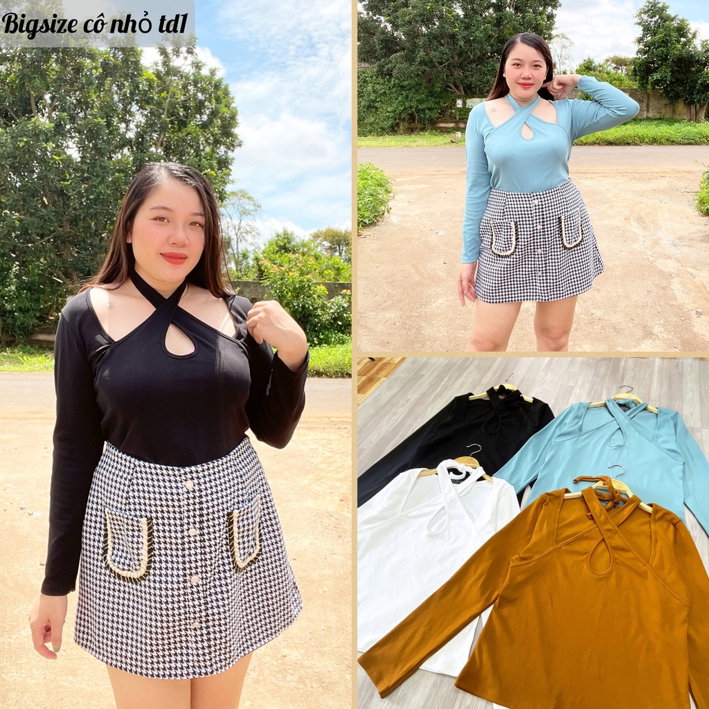Áo Thun Tay Dài Bigsize Nữ Cổ Chéo Chất Thun Borib Mềm Mịn Co Dãn Lên  Phom Dễ Thương TD1