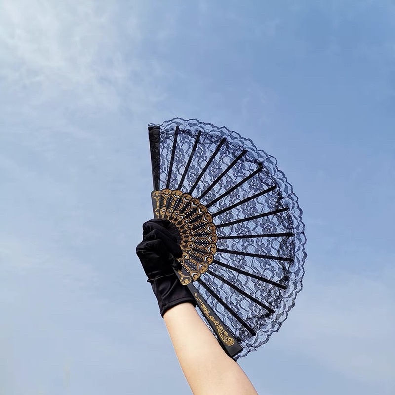 [Che tên] Quạt ren hoạ tiết cầm tay, phụ kiện chụp ảnh, cosplay cổ trang, lolita quạt PKC002