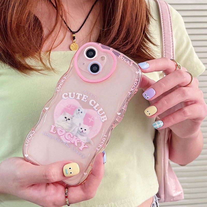 Ốp lưng iphone mềm dẻo viền mây trong suốt màu hồng có bo cam trái tim hònh bé mèo cute club