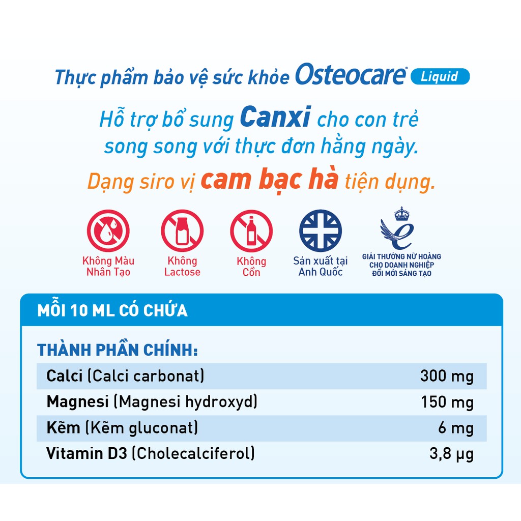 TPBVSK Vitabiotics Osteocare Liquid - Siro bổ sung canxi cho xương chắc khoẻ | Thế Giới Skin Care