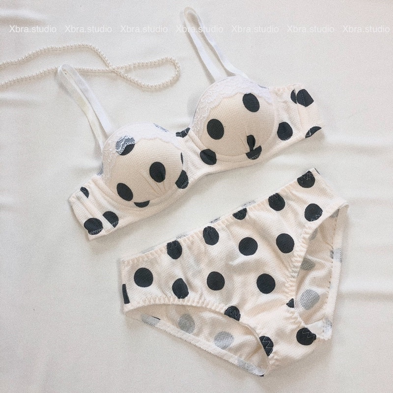 Bộ đồ lót cup ngang CÓ MÚT cotton chấm bi dễ thương
