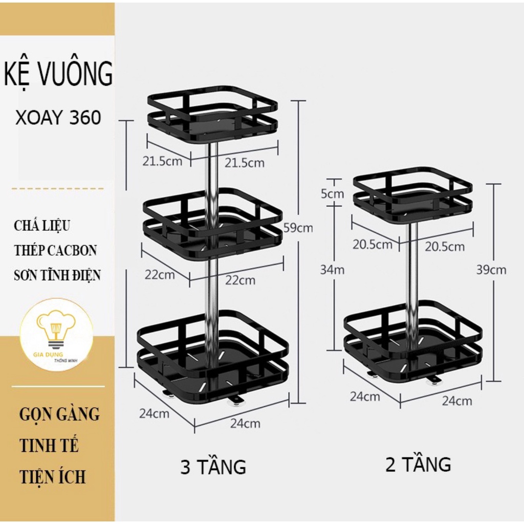 Kệ gia vị vuông xoay 360 độ 2 tầng 3 tầng