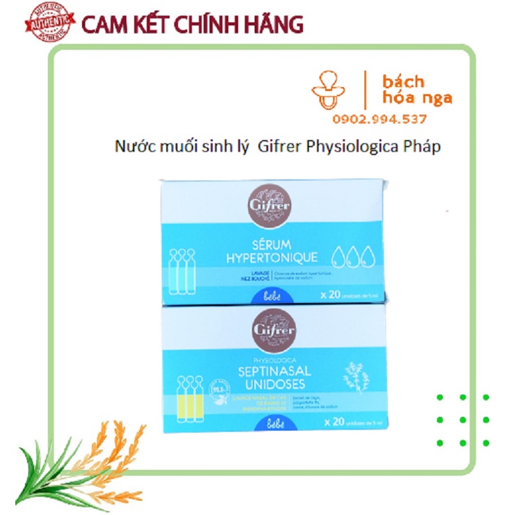 Nước Muối Sinh Lý Gifrer Physiologica Pháp Tép Vàng/Xanh Hộp 20 ống x 5ml