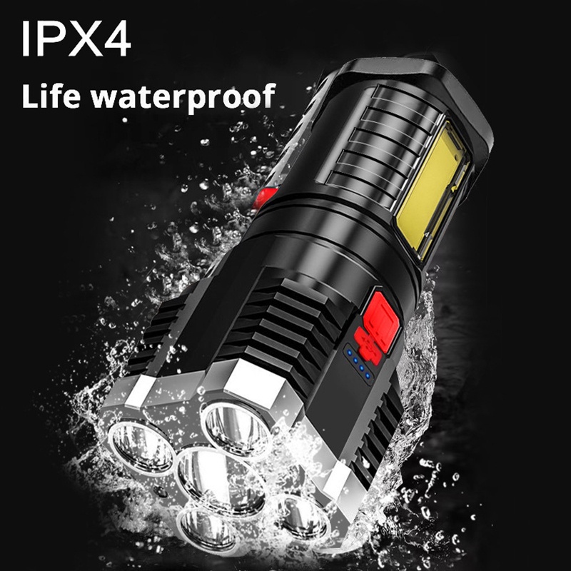Đèn Pin Cầm Tay 5Led COB / 4 Chế Độ Sáng Cao Lumen Chống Nước Có Cổng Sạc USB Đa Ứng Dụng