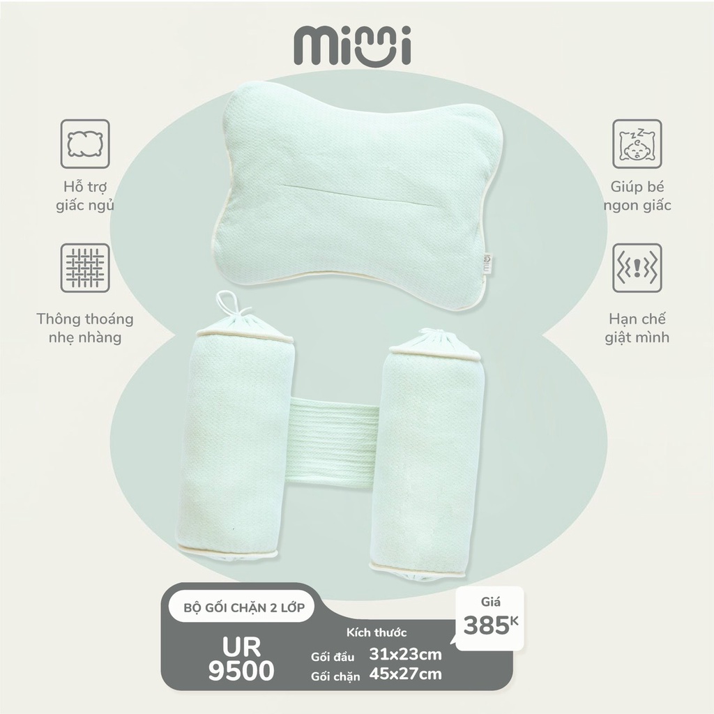 Bộ gối chặn UALA ROGO Mimi Bamboo 2 lớp ruột sợi bông tự nhiên chống giật mình cho bé sơ sinh UALAROGO