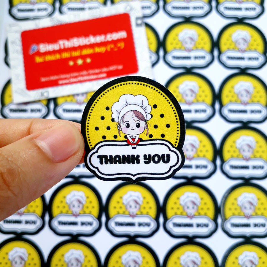 ❀✿Combo 120 tem Thank you hình cô gái đầu bếp 6 màu vàng/đỏ/cam kích thước 3.1cm mã DAUBEPTY001 dán trang trí hộp, túi
