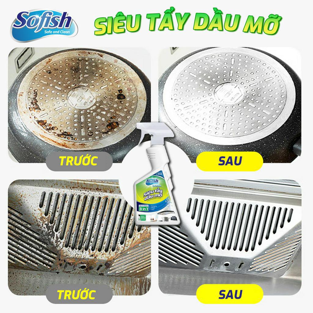 Siêu Tẩy Dầu Mỡ Sofish, Tẩy Sạch Lưới Lọc Hút Mùi, Nồi, Xoong, Chảo loại 500ml