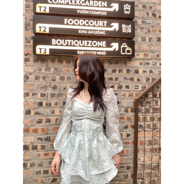 (ĐANG SẴN) Đầm thiên nga voan hoa nổi hở lưng có lót ngực 2 màu trắng xanh size S M L