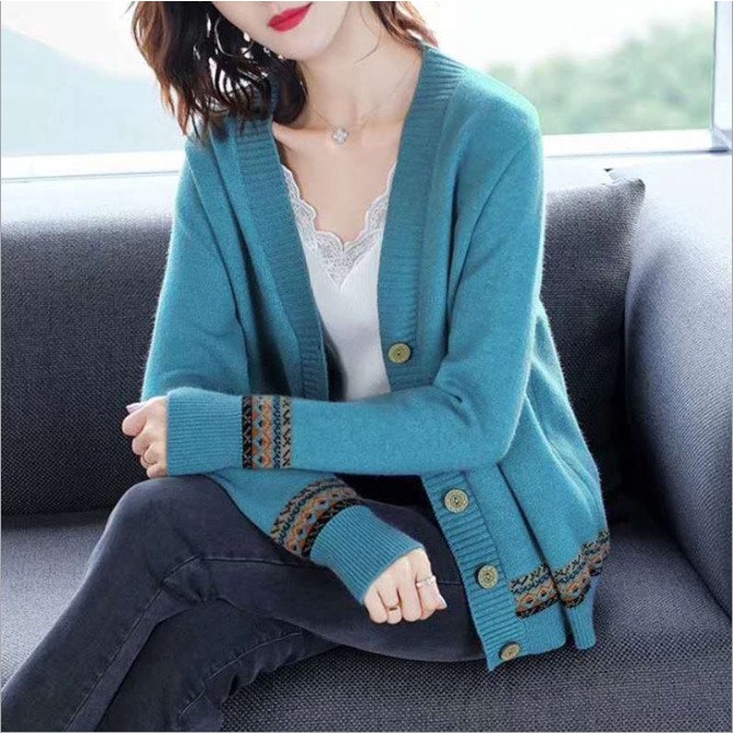 Áo Cardigan Nữ Họa Tiết Chất Len Dày Dặn, Áo Choàng Hàng Quảng Châu Cao Cấp