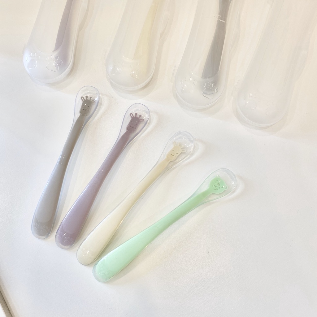 Thìa ăn dặm dài silicon SPOON kèm hộp đựng cho bé từ 6M+ chính hãng Bluemama Hàn Quốc ''Thìa ăn dặm cho bé''