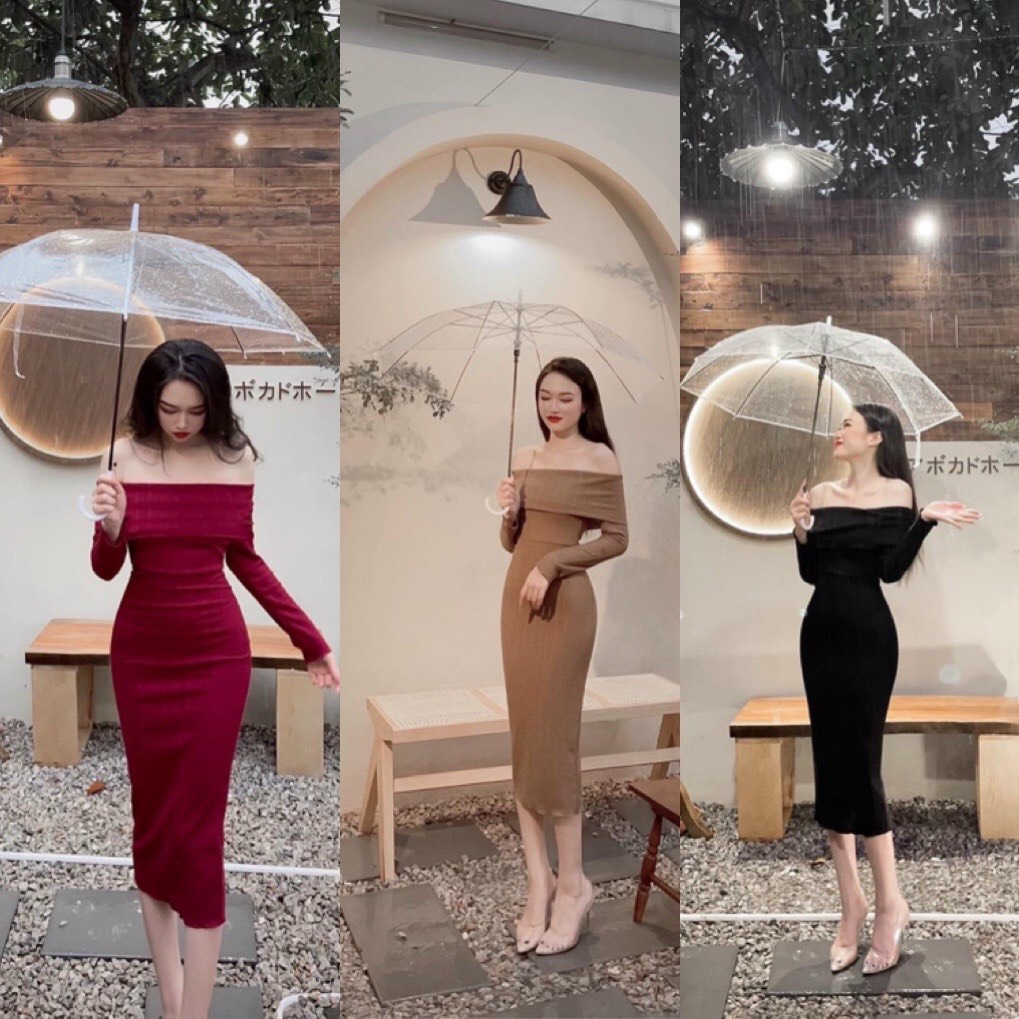 Đầm ôm body trễ vai phom dài siêu tôn dáng Mặc đi tiệc, đi chơi, đi làm