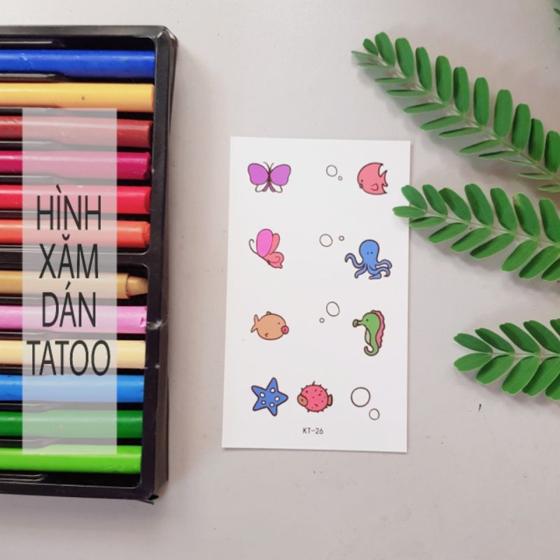 Hình xăm nhí bướm, cá, bạch tuột, cá ngựa kt26. Xăm dán tatoo mini tạm thời, size &lt;10x6cm