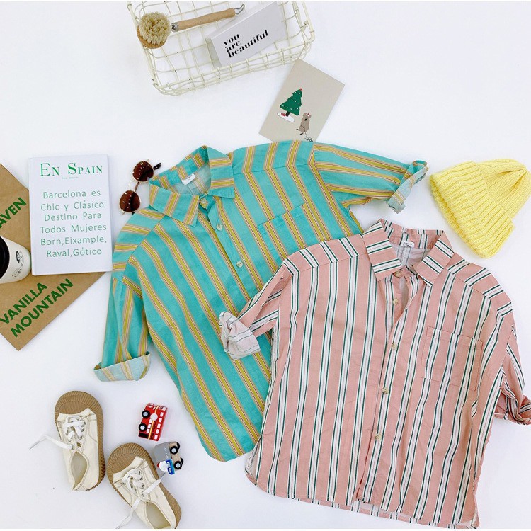 Sơ Mi Kẻ Dọc Dáng Dài Cho Bé Trai Bé Gái Shop Quần Áo Trẻ Em Phong Cách Hàn Quốc Moy Kids