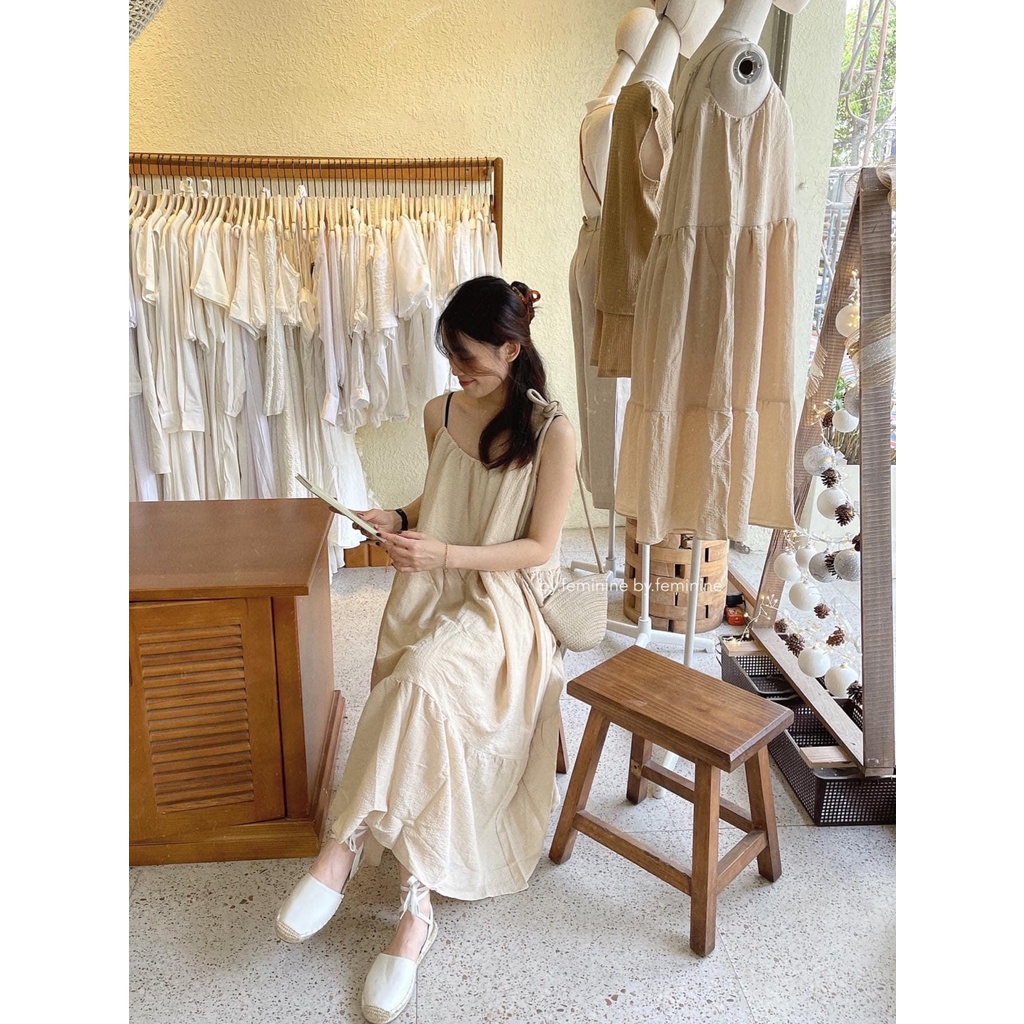 Váy Hai Dây Dáng Xòe Babydoll Dài Qua Gối