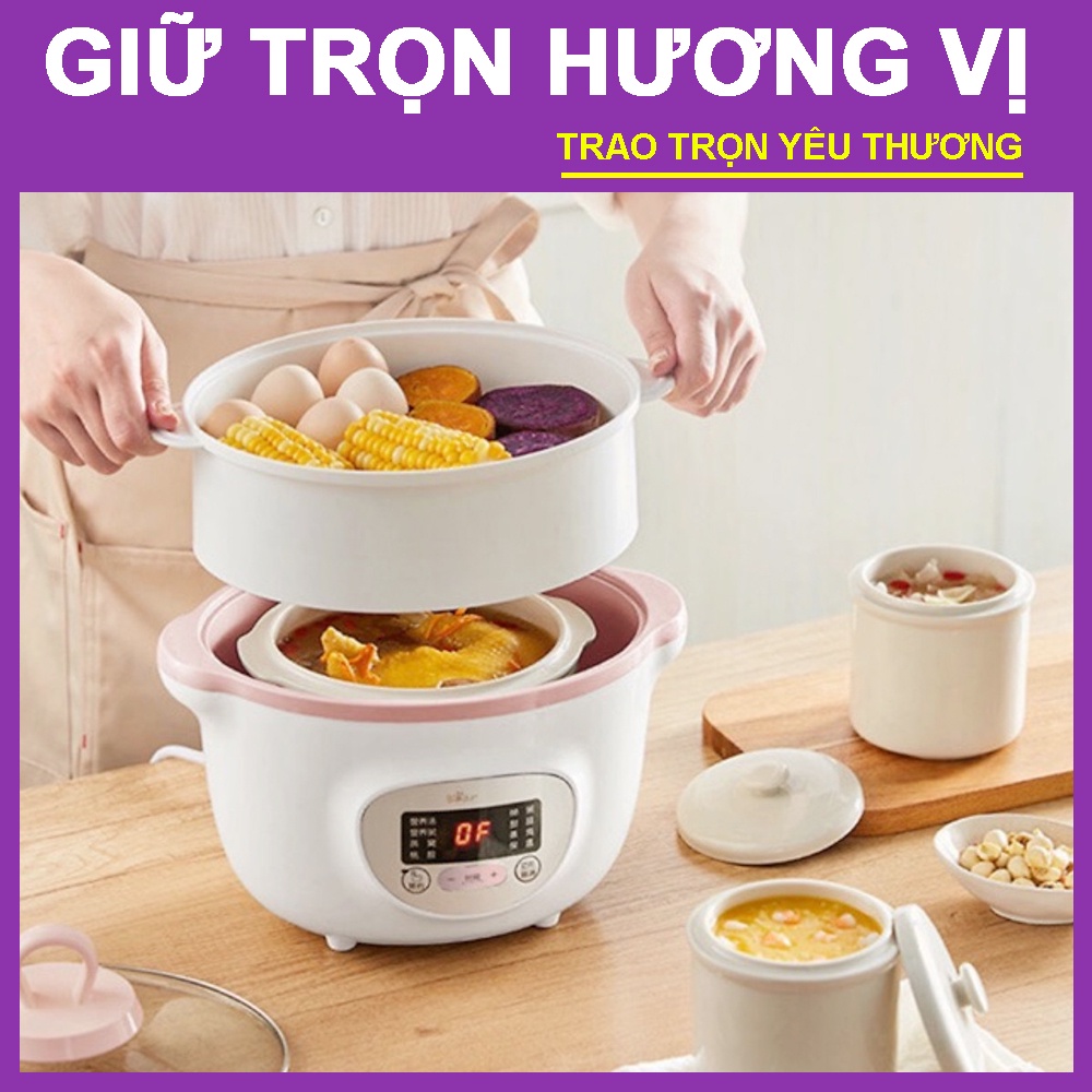 Nồi nấu cháo chậm hẹn giờ tự động đa năng 4 IN 1 dung tích 1L, Nồi hầm đa năng cách thủy  lõi sứ an toàn tiện lợi