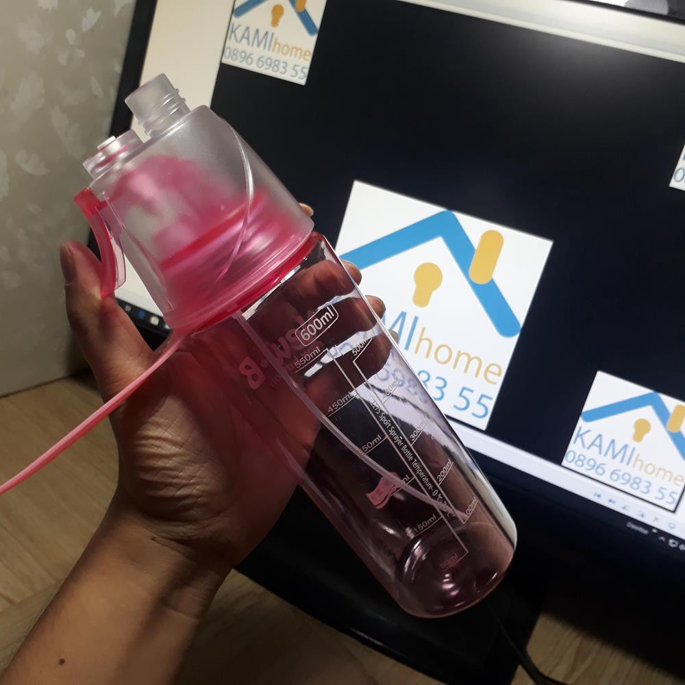 Bình nước thể thao họa tiết dễ thương có Phun sương 600ml Ly cốc giữ cách nhiệt Mã 20014