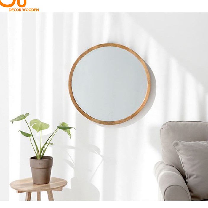 Gương Tròn Treo Tường Khung Gỗ GU-DECOR - Gương Gỗ Decor Màu Tự Nhiên