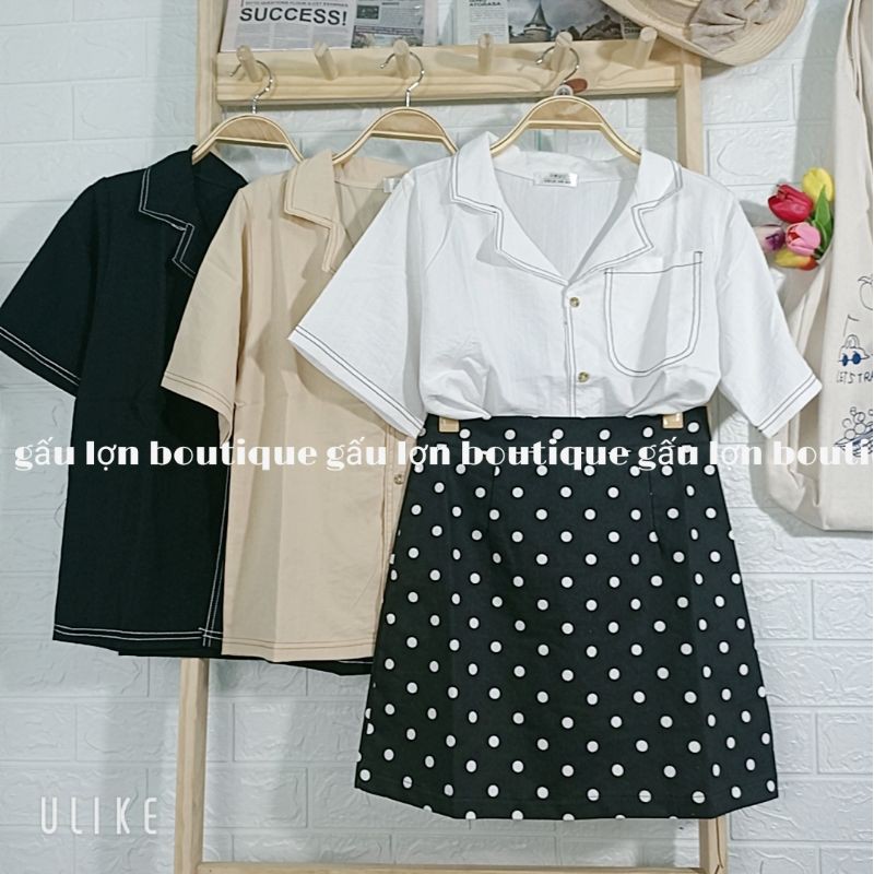 áo sơ mi cổ vest chỉ nổi vintage ảnh thật