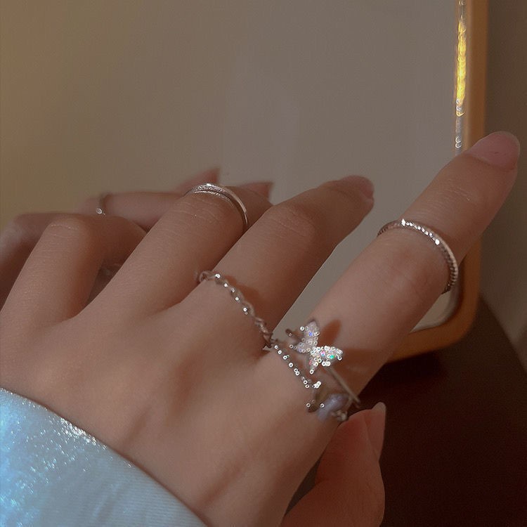 Bộ 4 Nhẫn Hình Bướm Xoắn Ốc Có Thể Điều Chỉnh Phong Cách Hàn Quốc Thời Trang Cho Nữ