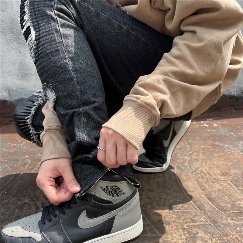 Teddy Black jeans rách cao cấp phối khoá ZIP