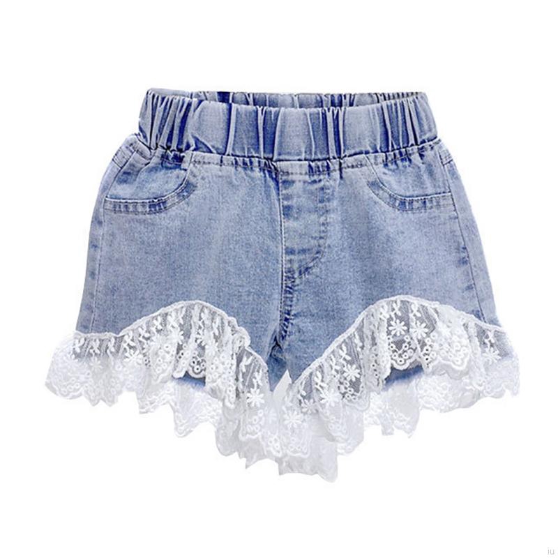 Quần Short Jeans Ống Rộng Màu Trơn Cho Bé Gái