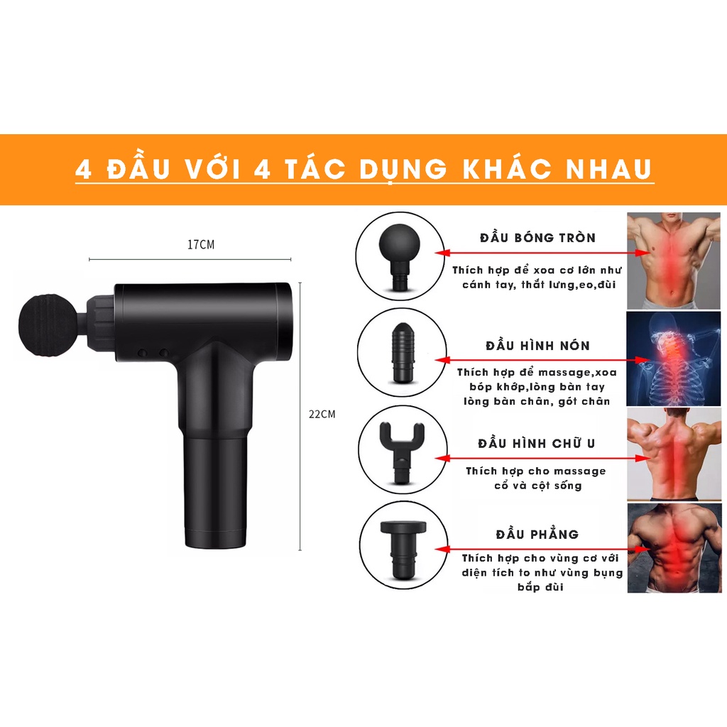 Máy Massage Cầm Tay Giảm Đau Mỏi Vai Gáy,Đau Nhức Toàn Thân Hiệu Quả 4 Đầu 6 Cấp Độ Mát Xa Chuyên Sâu Tiện Lợi