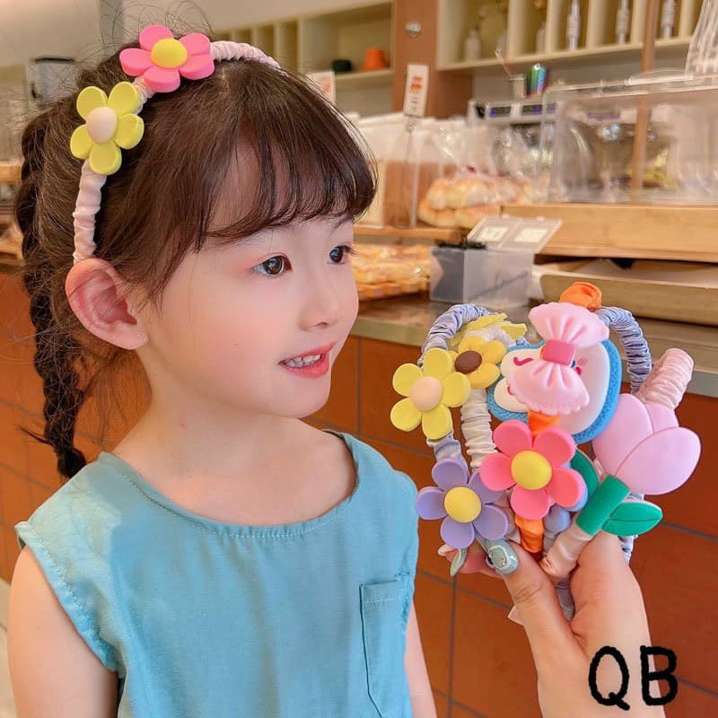 BỜM TÓC BỌC VẢI NHĂN ĐÍNH HOA DỄ THƯƠNG CHO BÉ - GIAO MẪU NGẪU NHIÊN