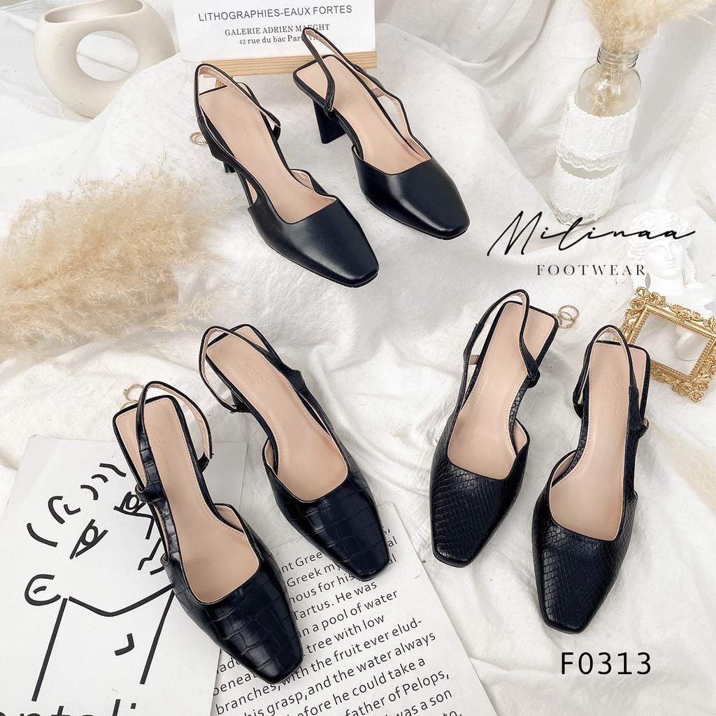 CAO GÓT SLINGBACK SÁU PHÂN BÍT MŨI VUÔNG F0313