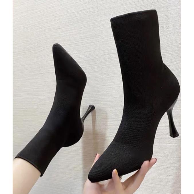 Boots len cổ ngắn gót nhọn cao 5-7-9cm phong cách hàn quốc ARA