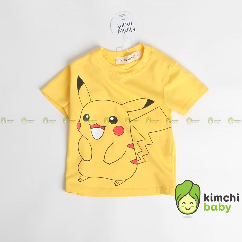 Áo Thun Bé Trai, Bé Gái Minky Mom Vải Cotton 100% Họa Tiết Pikachu Đáng Yêu, Áo Thun Cho Bé Cộc Tay MKMA2108