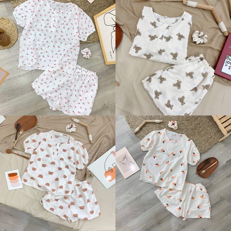 [CÒN ÍT SALE NHANH] BỘ MẶC NHÀ ÁO CỘC TAY LÈM QUẦN SOOC HOẠ TIẾT CHẤT XỐP NHẸ MÁT