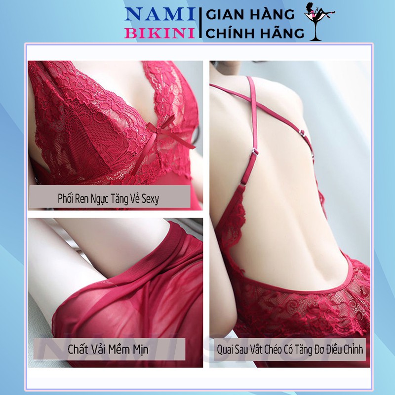 Váy ngủ xuyên thấu kèm quần lọt khe đầm ngủ sexy phối ren váy 2 dây chéo gợi cảm Nami | BigBuy360 - bigbuy360.vn