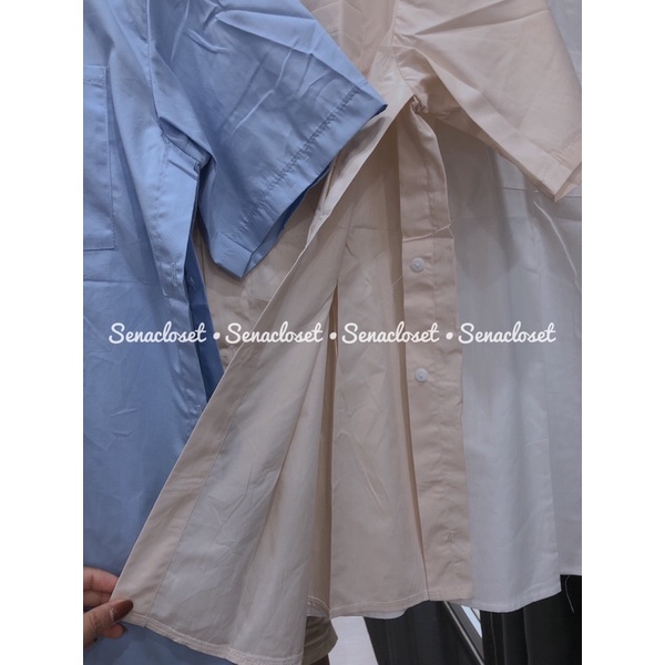 Áo sơ mi basic xẻ tà phối cúc (Ảnh thật/ Video)