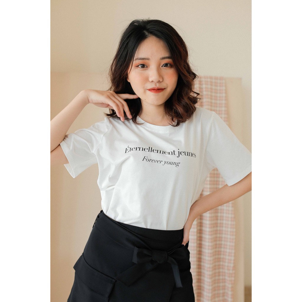 Áo Thun Nữ Ngắn Tay MOMOCO Chât Cotton Thoáng Mát In Slogan Freesize M1608
