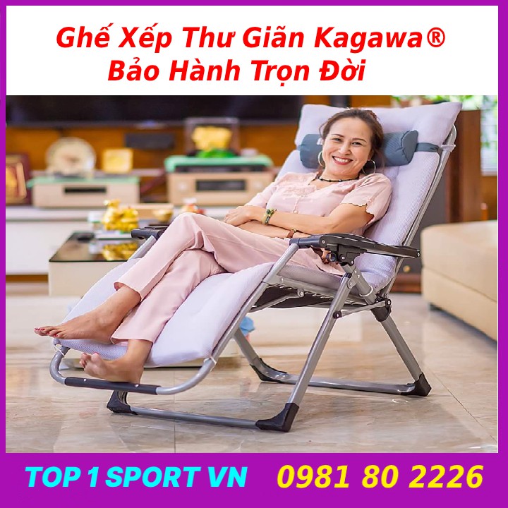 Ghế tựa giường gấp xếp thư giãn 5.0 Kagawa® đa năng, tặng máy cơ bụng EMS + nệm bông cao cấp + gối,bảo hành trọn đời