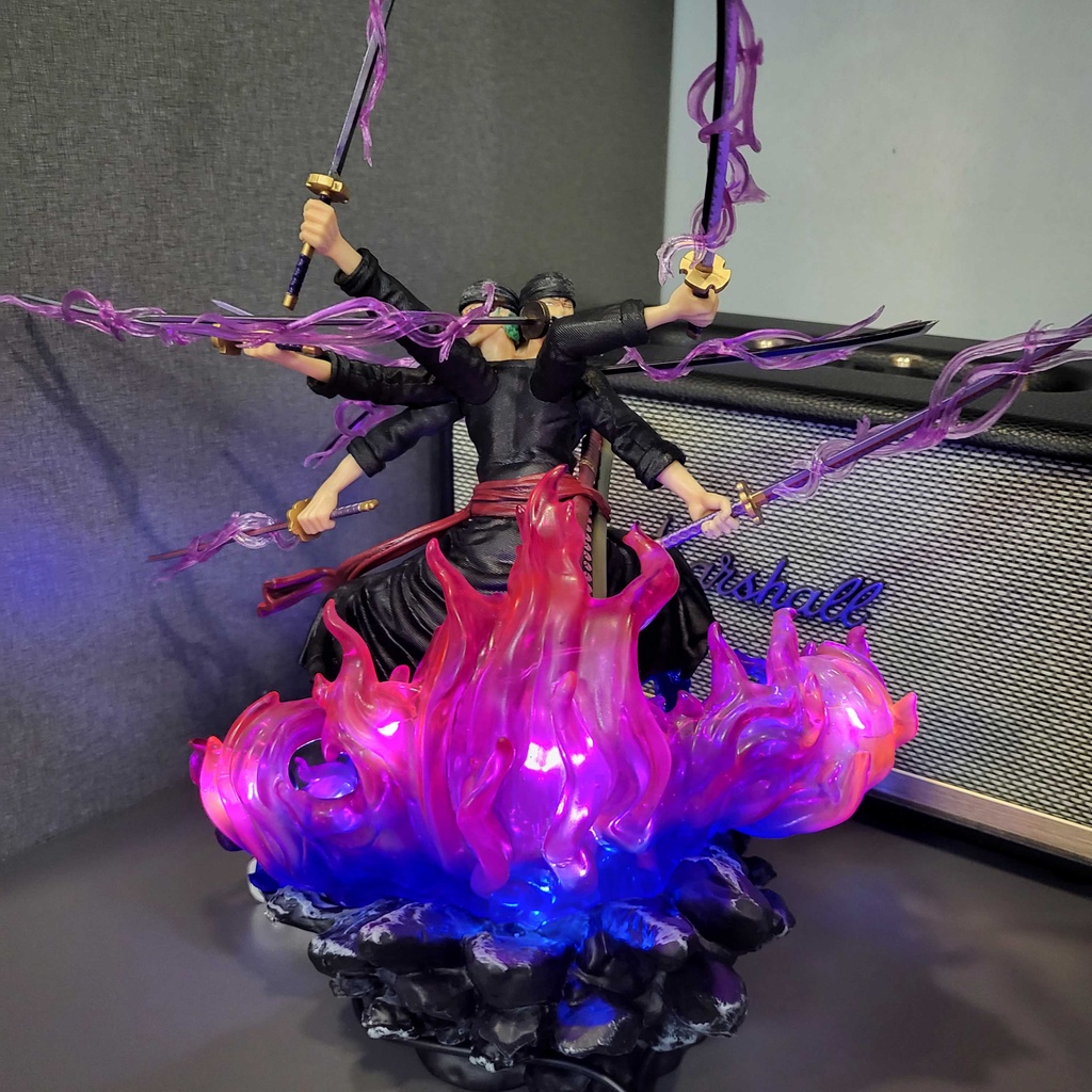 Mô hình Zoro Asura chín kiếm ba đầu 38 cm có LED